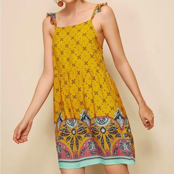 Shein Burnt Yellow Patterned Bohemian Dress (S) - Picture 3 of 10